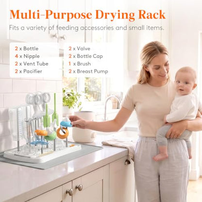 Lifewit Baby Bottle Drying Rack with Tray & Drain Mat, Portable Bottle Drying Tree for Home & Travel, Space Saving Dryer Holder for Nipples, Pump Parts, Pacifiers Storage, Newborn Essentials, BPA Free