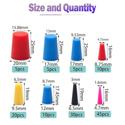 130PCS 1/16" to 5/8" Silicone Rubber Stoppers, 8 Sizes High Temp Silicone Rubber Protective Tapered Plug Assortment Kit, Masking System Kit Perfect for Powder Coating, Painting, Anodizing