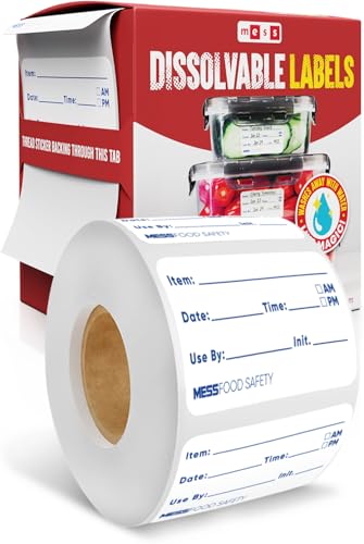 Dissolvable Food Labels, 1x2 in, 200/Roll, Canning Mason Jar Removable | Melts away in 30 seconds in water, no soaking, scrubbing, or residue, write on with pen or marker, deli cups, meal prep - size: 1x2"