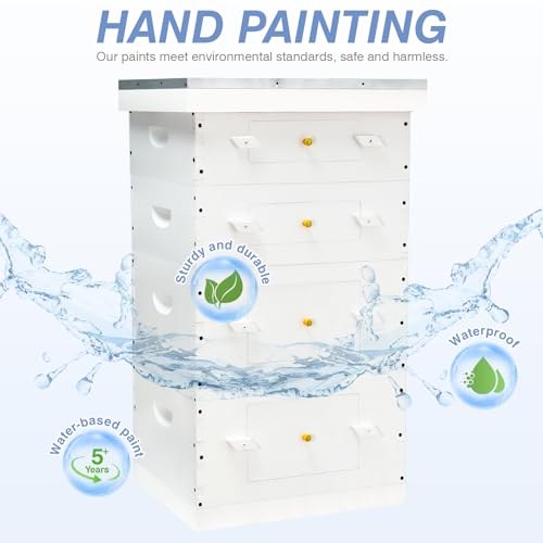 BeeTech Newest Windows 8 Frame Bee Hive Hand Painted Includes Unassembled Beehive Box with Beehive Frames and Foundations (2 Deep & 2 Medium) - size: 2 Deep + 2 Super