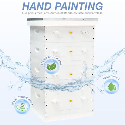 BeeTech Newest Windows 8 Frame Bee Hive Hand Painted Includes Unassembled Beehive Box with Beehive Frames and Foundations (2 Deep & 2 Medium) - size: 2 Deep + 2 Super