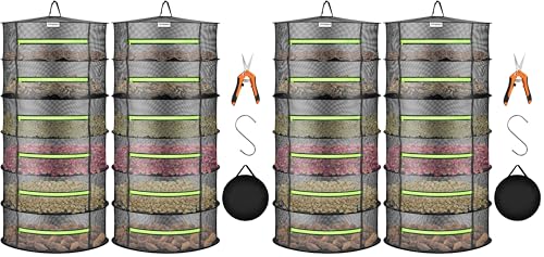 VIVOSUN 4-Pack 6-Layer Mesh Drying Rack Hanging Design with Green Zippers for Dehydrating, Indoor and Outdoor (Pruning Shears Included) - size: 6 Layer (Pack of 2), style: 2 Pack