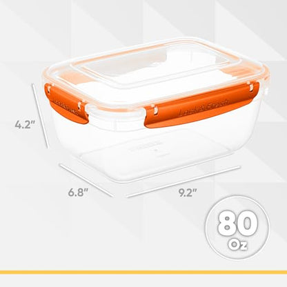 Superio Plastic Food Storage Container with Airtight Lid- 80 Oz, BPA Free, Leakproof, Stackable, Microwave, Dishwasher and Freezer Safe, Orange - color: Orange