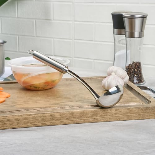 Restaurantware Stainless Steel Sauce Ladle - German Standard Gravy Ladle with Ergonomic Handle, Dishwasher Safe - Small Ladle For Serving Soups, Dressings, Sauces - style: Steel Sauce Ladle
