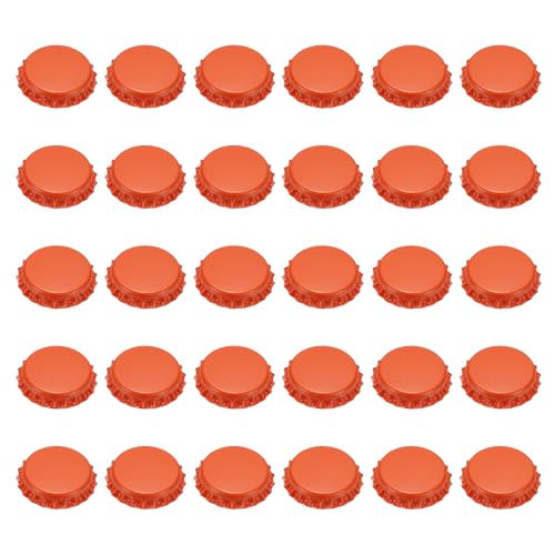 uxcell 60 Pcs Oxygen Absorbing Beer Bottle Caps, 32mm Pry Off Bulk Crown Caps Bottle Toppers for Soda Beer Wine Glass Bottles Home Brewing DIY Pendants or Craft Scrapbooks, Orange - color: Orange
