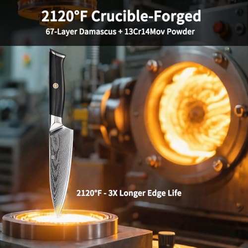 Utility Knife,5.5inch Damascus knife,67-Layer High Carbon Stainless Steel Kitchen Knife,Professiona Sharp Cutting Knives with Black Ergonomic G10 Handle,Gift Box for Home and Kitchen Birthday Gift - style: 13C pro Utility Knife(Black)