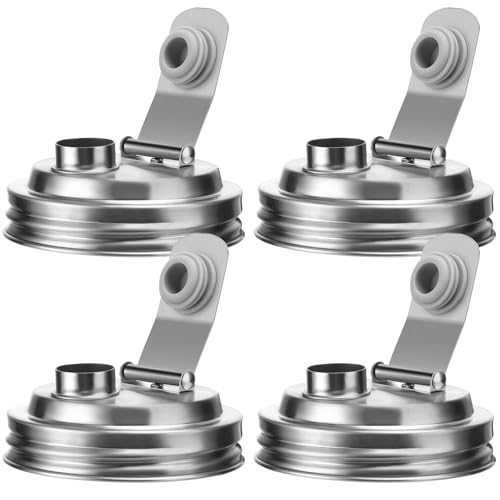 Palksky Mason Jar Pour Spout Lid Stainless Steel, Wide Mouth Pour Spout Flip Cap Lids for Mason Jars, anticracking Leak Proof Seal Cover Airtight for Drinking Salad Dressing & Food Storing(4PCS) - style: Wide Mouth Stainless Steel Lid 4 PCS