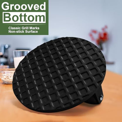 EWFEN Burger Press, 7" Round Heavy-Duty Cast Iron Smash Bacon Press Meat Steak with Wood Handle for Griddle, Sandwich, Nonstick Pan - size: Round