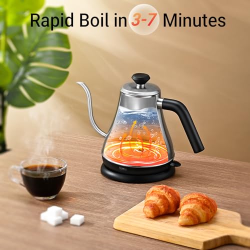Mecity Electric Kettle Gooseneck Water Kettle Stainless Steel Tea Kettle Water Boiler Fast Heating, Auto Shut Off, 27 fl oz, 1000W, Stainless Steel - color: Stainless Steel