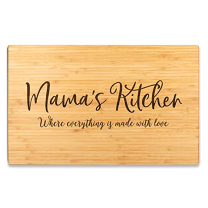 Andaz Press Large Bamboo Wood Cutting Board Gift, 17.75 x 11-inch, Mama's Kitchen Where Everything is Made With Love, 1-Pack, Engraved Serving Chopping Board Christmas Birthday Chef Kitchen Ideas - color: Mama