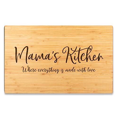 Andaz Press Large Bamboo Wood Cutting Board Gift, 17.75 x 11-inch, Mama's Kitchen Where Everything is Made With Love, 1-Pack, Engraved Serving Chopping Board Christmas Birthday Chef Kitchen Ideas - color: Mama