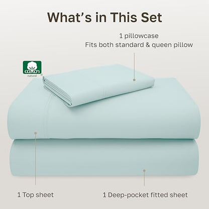 California Design Den Twin Sheet Set - 600 Thread Count Sateen, 100% Cotton Sheets, Deep Pockets with All Around Elastic, Snug Fit, Durable Bedding Set - Aqua - color: 21 - Aqua, size: Twin