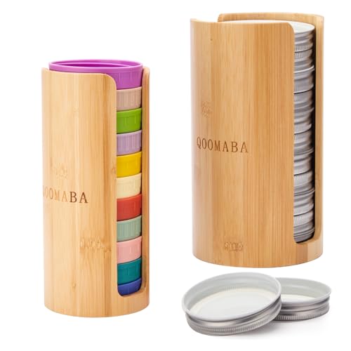 Mason Jar Lid Organizer, Wide & Regular Mouth Lids Holder (2pcs) | Mason Jar Lid Storage Made of Bamboo, Stackable Space-Saving Rack, Suitable for Mason/Canning/Bamboo Lids - style: Double-sided hole