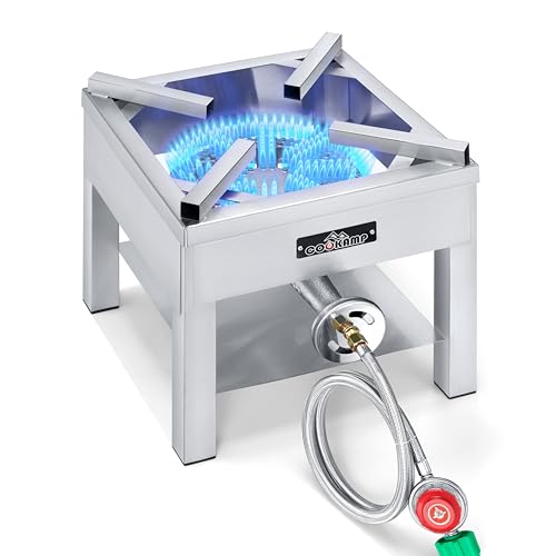 COOKAMP Stainless Steel Burner Propane Burner, 260,000BTU High Pressure Outdoor Propane Cooker, Heavy Duty Gas Burners for Outdoor Cooking For Turkey Fry, Seafood Boil(Stainless Steel) SS1750 - color: Stainless Steel