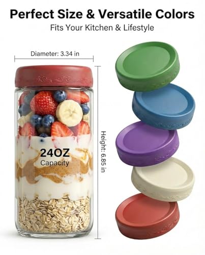 24oz 4Pack Glass Overnight Oats Jars Containers with Airtight Leakproof Lids, Reusable Mason Jars for Meal Prep, Yogurt Parfaits, Smoothies, Salads & Healthy Breakfasts (24 OZ-4-1) - color: 24 OZ-4Pack-1