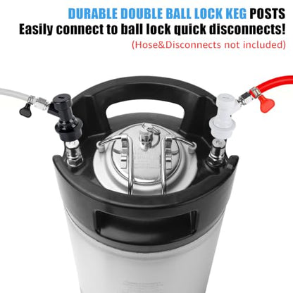 2PCS 2.5 Gallon Corny Keg Ideal for Brewing Party Home Ball Lock Keg | 304 Stainless Steel, Dual Rubber Handles Rubber Bottom, Portable Ball Lock Beer Dispenser Lid Fittings,NSF Certification