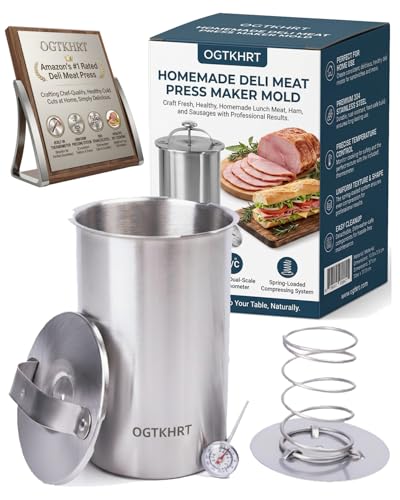 Deli Meat Press Professional Stainless Steel Maker Mold for Homemade Lunch Ham Cold Cut Cooking Tool with Thermometer Easy Home Schnitzel Poultry Chicken Beef Sausage Cooker Accessories
