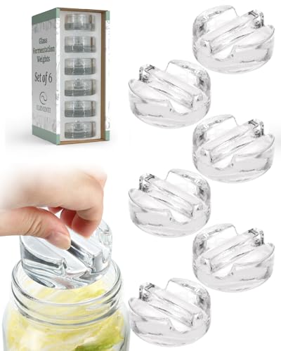 Elementi Fermentation Weight Set of 6 - Fermenting & Canning Weights for Wide Mouth Mason Jars - Highly Durable Soda-Lime Glass - Perfect for Home Pickling, Sauerkraut, Kimchi & More - style: Set of 6 Weights
