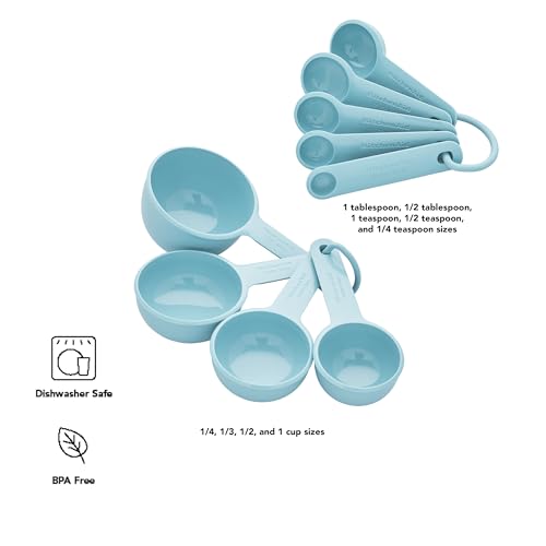 KitchenAid Measuring Cups and Spoon Set, Mineral Water, 9-Piece - color: Mineral Water