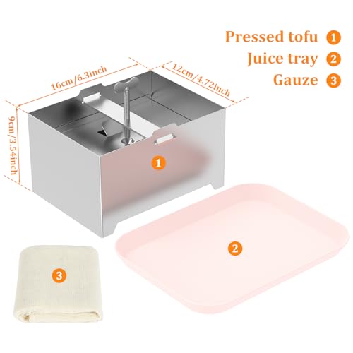 Stainless Steel Tofu Press with Presser Towel & Drip Tray – DIY Tofu Maker for Homemade Firm Tofu, Paneer & Cheese – Effortless Water Removal for Enhanced Texture & Flavor - size: 6.3 x 4.72 Inches