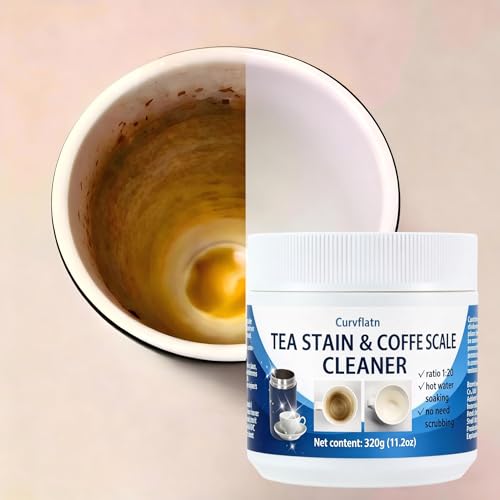 Food Grade Tea Stain & Coffee Scale Cleaner - Easy Cleaning Powder for Stainless Steel, Glass, Ceramic, Silicone - Removes Coffee, Tea Limescale with Hot Water Soak (120, Grams)