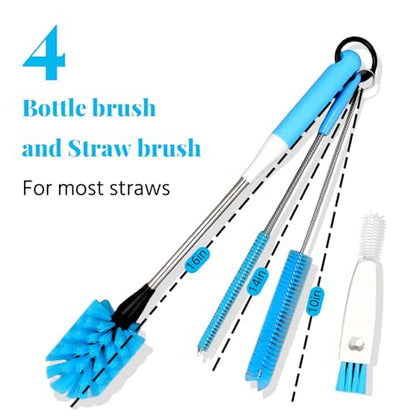 4-in-1 Bottle Brush, Long Handle Water Bottle Brush & Straw Cleaner Brush, Lid Brushe, for Cleaning Water Bottle, Flask, Wine Decanters, Coffee Mugs,Baby Bottles - color: 4pcs/Blue