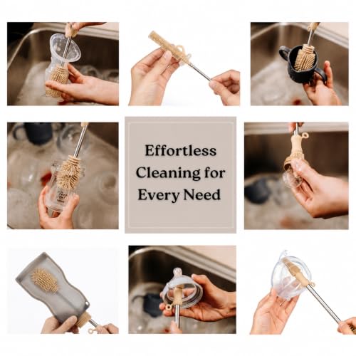 Haakaa Silicone Cleaning Brush Kit – Household Cleaning Brushes for Bottles and Crevices – Food-Grade Silicone: Dishwasher Safe (Brush-Champagne) - color: Brush-champagne