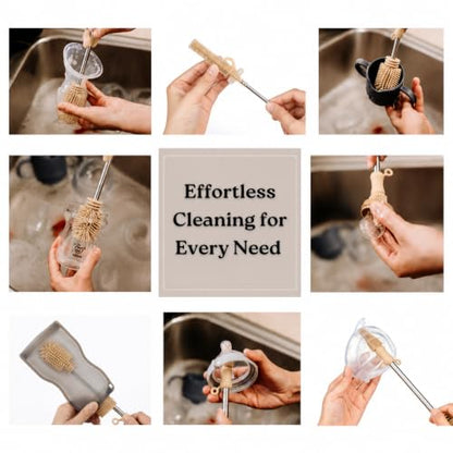 Haakaa Silicone Cleaning Brush Kit – Household Cleaning Brushes for Bottles and Crevices – Food-Grade Silicone: Dishwasher Safe (Kit-Champagne) - color: Kit-champagne