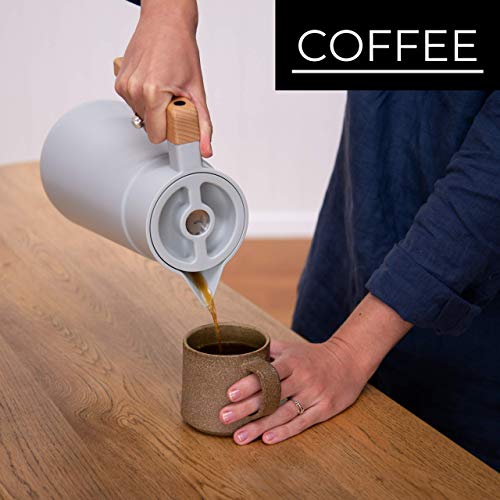 Thermal Coffee Carafe 68 Oz - Stainless Steel Insulated with Tea Infuser | Keeps Hot 12 Hours, Double Walled Vacuum, German Beechwood Handle, BPA-Free, 2 Liter Beverage Dispenser Thermos, Gray - color: Gray