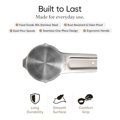 Color Up ½ Cup Measuring Cup (120 ml) – Premium Chrome Stainless Steel, Accurate for Wet & Dry Ingredients, Embossed Markings, Easy-Pour Spouts, Dishwasher-Safe, Kitchen Essential - size: 1/2 Cup (120 ml) Stainless