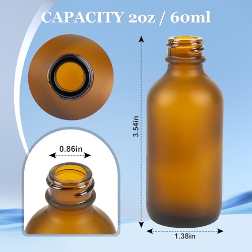 ZBCCCEOB 2 oz Small Glass Bottles with Lids, Boston Round Shot Bottles for Ginger Juice, Essential Oils - Leak Proof Mini Travel Containers(Amber Frosted, 24Pack) - color: Amber Frosted, size: 2oz 24