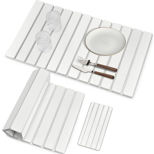 Large Stone Dish Drying Mats for Kitchen Counter, Fast Drying Collapsible Dish Drying Mat, Eco-Friendly Absorbent Diatomaceous Earth Mats for Dishes Cups, Match Any Countertop (White 28"×16" & 8"x4") - color: White, size: 28" x 16"