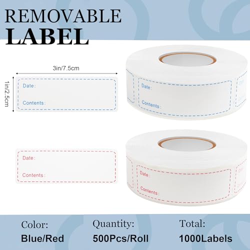 1000pcs Food Labels, AIMEIKI 1 x 3 Inch Removable Date Stickers Freezer Labels for Food Containers, Easy to Write-On & No Residue (2 Rolls) - style: 1x3inch labels