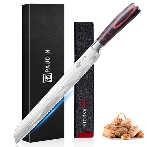 PAUDIN Bread Knife, 10 inch Serrated Knife, German Stainless Steel Bread Knife for Homemade Bread, Razor Sharp Edge for Efficient Slicing Sourdough Bread, Bagels, Cake - style: 10'' Bread Knife