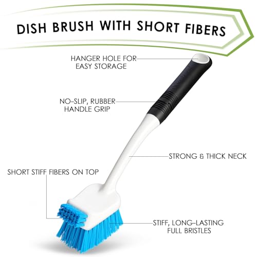 MOSOLAN Dish Brush Set of 3 with Water Bottle Brush, Dish Scrub Brush and Scrubber Brush, Long Handle Kitchen Scrub Brushes for Dishes, Bottles, Cups, Pots, Pans and Sinks, Flat Head - style: Flat Head