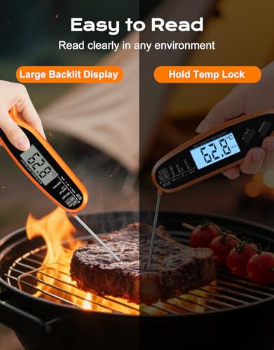 Digital Meat Thermometer for Cooking with Dual Probe, Large Backlit & Calibration, Kitchen Food Thermometer for Candy, Oven, Grill, BBQ, Smoker, Oil Fry Instant Read Thermometers Gift for Dad