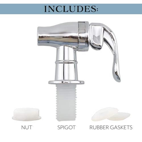 Cornucopia Brands Push Style Spigots for Beverage Dispenser Carafes (2-Pack), Replacement Lever Pour Spouts, Chrome Design Lock Open Style