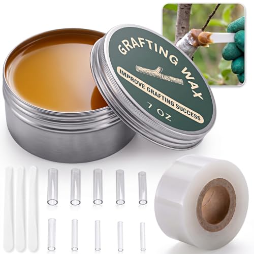 MTLEE Tree Grafting Wax Kit, Tree Wound Sealer with Grafting Tape, Graftings Sleeves and Applicator Spoons, Plant Pruning Sealer for Fruit Roses Bonsai Healing & Repair Tool