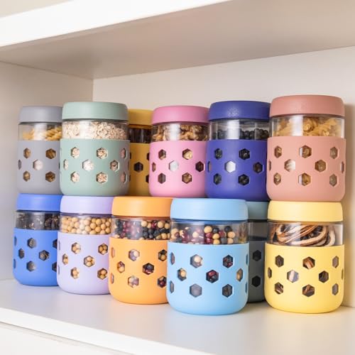 Gemice 6-Pack 16oz Glass Mason Jars with Silicone Sleeves, Airtight BPA-Free Overnight Oats Containers with Lids, Dishwasher Safe Leak-Proof Meal Prep Jars for Chia Pudding, Yogurt, Snacks - color: Retro Pastel, size: 16oz, 6-Pack