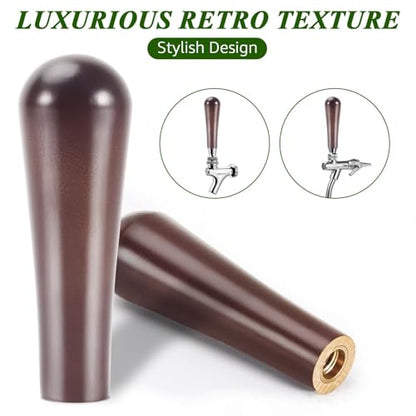 MRbrew 2 Pcs Solid Wood Beer Tap Handle with 3/8" Thread, 3" Brown Cylinder Beer Faucet Handle Comfort Grip for Kegerator Faucets, Homebrew, Kegerators and Bars