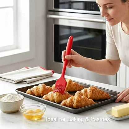 2 Pack Silicone Basting Brushes with Stainless Steel Core - Heat Resistant Pastry Brush for Cooking BBQ Grill Baking Roasting, Oil Butter Sauce Marinade Egg Wash, Dishwasher Safe, Large & Small, Red