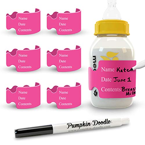 Pumpkin Doodle The Original Write and Reuse Baby Bottle Labels for Daycare - color: Hot Pink, size: Standard