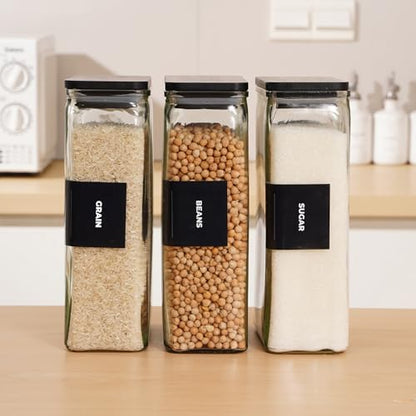 APT 1101 Glass Storage Jars with Bamboo Lid, glass canisters with airtight lids, Clear jars with lids for Spice, Cookie, Candy, Tea, Coffee Bean and Rice (Black, 67 oz, Set of 3) - color: Black