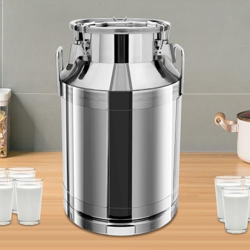 40L/10.5 Gallon Milk Can, Heavy Duty Metal Iced Bucket, Food Grade Stainless Steel Milk Jug with Sealed Lid and Carry Handle, for Wine Oil Grains Storage Container