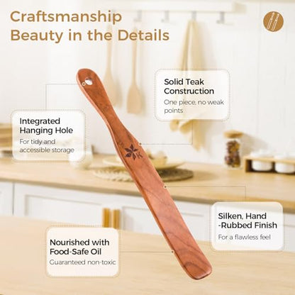 Spurtle for Sourdough Starter, Danish Dough Whisk and Jar Spatula, Solid Teak Wood for Mixing, Scraping Jars and Bread Making Tools, Wooden Kitchen Utensils for Non-Stick Cookware (2) (2 Pcs spurtle) - size: 2 Pcs spurtle