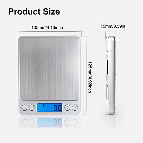 Digital Kitchen Scale,High Precision Stainless Steel Multifunction Food Scale Grams and Ounces Back-Lit LCD Display Small Pocket Jewelry Scales Auto Off,Tare,PCS,UNTS/Mode (3kg/0.1g) - size: 3kg/0.1g