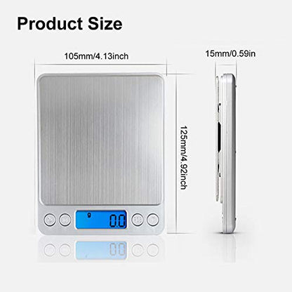Digital Kitchen Scale,High Precision Stainless Steel Multifunction Food Scale Grams and Ounces Back-Lit LCD Display Small Pocket Jewelry Scales Auto Off,Tare,PCS,UNTS/Mode (3kg/0.1g) - size: 3kg/0.1g
