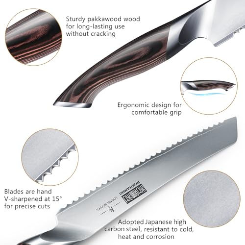 HOSHANHO Bread Knife 8 inch, Japanese High Carbon Stainless Steel Serrated Bread Knife, Professional Bread Cutting Knife for Homemade Bread - size: 8"