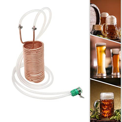 Wort Chiller Coil, Red Copper Immersion Wort Chiller Coils with Silicone Tube & Hose Fitting, Barley Juice Chiller, Industrial Beer Cooler Coil, for Beer Brewing, Homemade Beer, Brewery