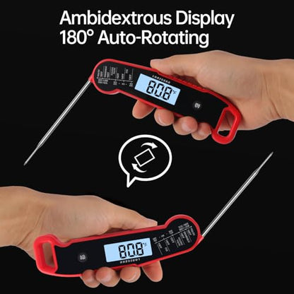 Lonicera Digital Meat Thermometer for Food Cooking. Instant Read Within 1 Sec and ±0.9℉Accuracy with Thermocouple Sensor. IP67 Waterproof, Auto-Rotating Display, Auto Wake up (Red) - color: RED